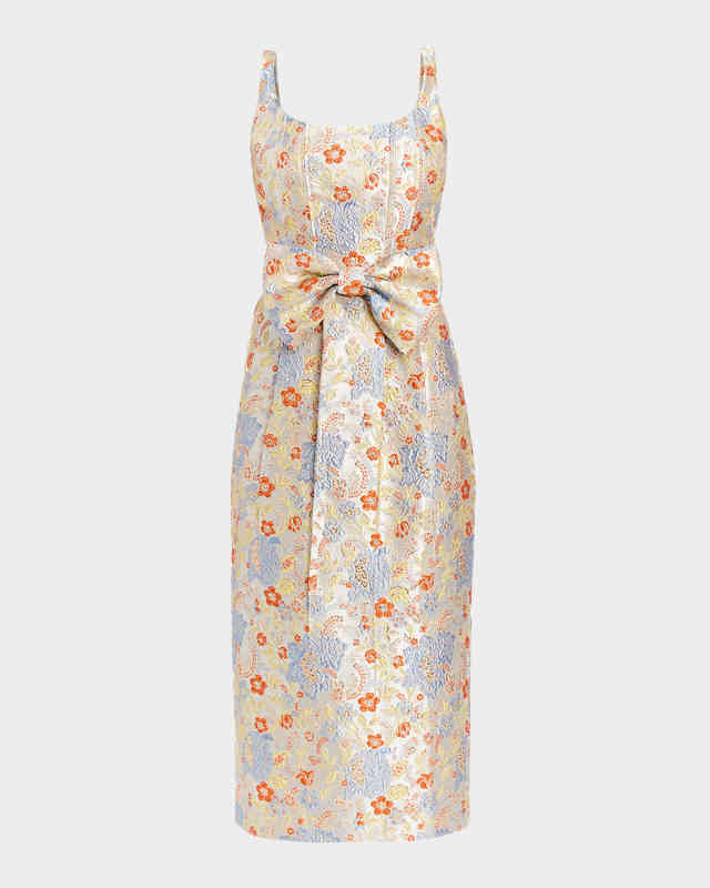 Audrey Bow-Front Metallic Jacquard Midi Dress